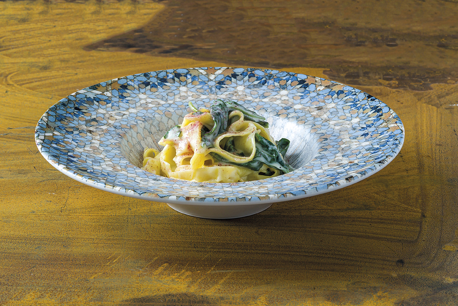 Bonna Luca Mosaic Porcelain Pasta Plates, 28 cm Round Deep Plates, Multicoloured Mosaic Pattern, Dishwasher and Microwave Safe, Set of 6