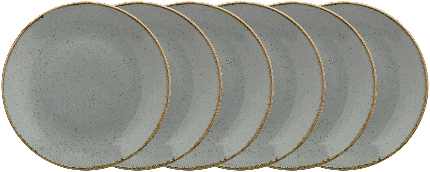 Set de 6 farfurii plate VEGA Sidina, 28 cm Rotunde din Porțelan, Aspect Ceramic Gri, Sigure pentru Mașina de Spălat Vase și Cuptorul cu Microunde