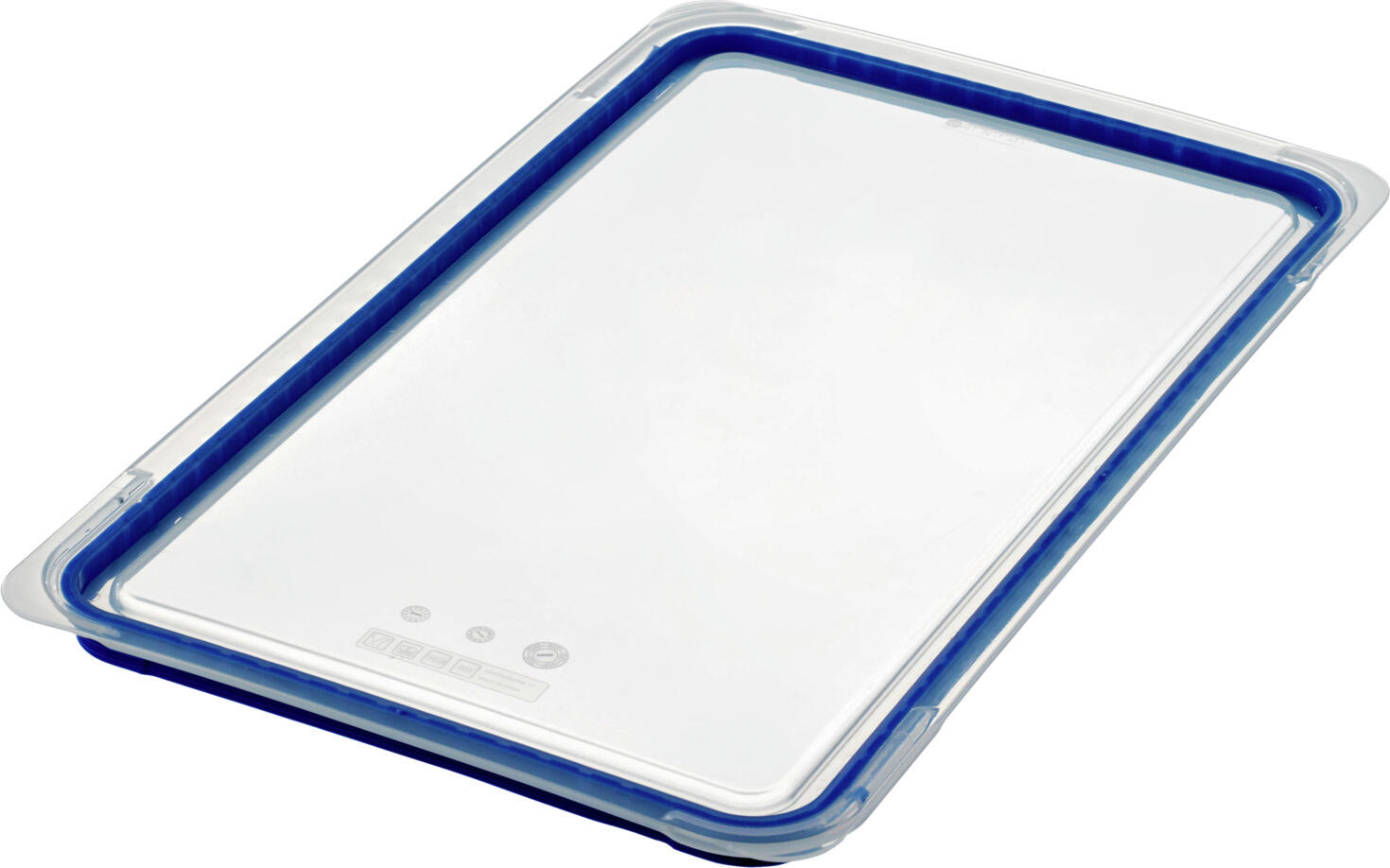 Araven Araven Food Safety innovation Lid GN 1/1 hermetic Deckel GN 1/1 hermetisch Lid GN 1/1 hermetic; size GN 1/1, 53x32.5 cm (LxW); transparent; rectangular Deckel GN 1/1 hermetisch; Größe GN 1/1, 53x32.5 cm (LxB); transparent; rechteckig Hermetic lid GN 1/1 made from bi-injected plastic with a rubber seal. Reliably seals containers and optimally protects food. Food does not dry out or absorb or emit smells. Liquids do not leak out of the container during storage or transport. Heat-resistant from -40 °C to +95 °C, can be used with Araven GN ABS plastic containers. Hermetischer Deckel GN 1/1 aus Bi-Einspritzung mit Kautschukdichtung. Verschließt Behälter zuverlässig und sorgt für maximalen Schutz der Lebensmittel. Kein Austrocknen, Gerüche werden nicht angenommen oder abgesondert. Kein Austreten von flüssigem Behälterinhalt bei Konservierung oder Transport. Hitzebeständig von -40°C bis +95°C und mit Araven GN ABS Kunsstoffbehältern kombinierbar.