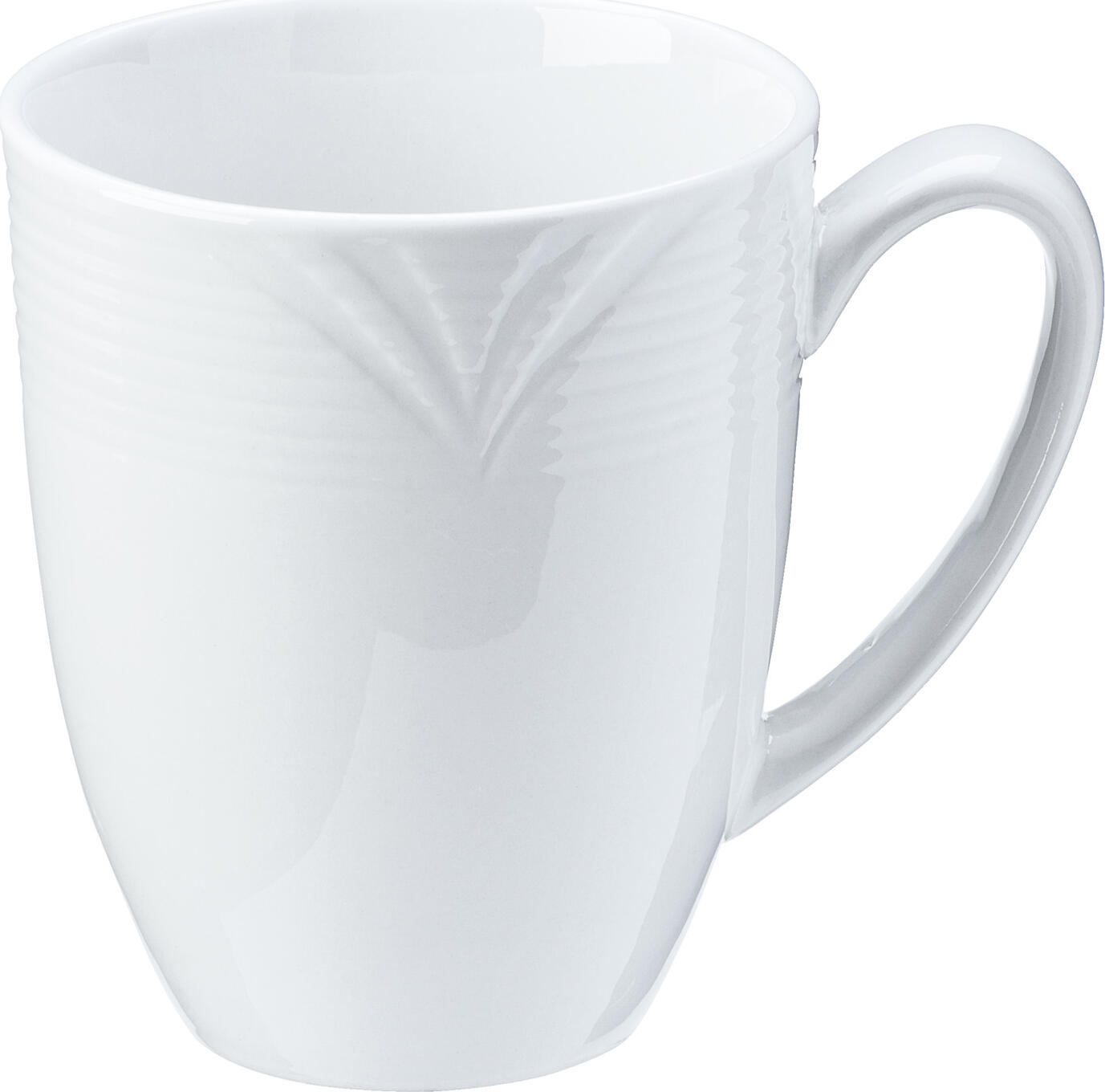 Pulsiva Rena Porcelain Coffee Mug Set of 6, 400ml White Mugs with Fine Relief Pattern, Dishwasher and Microwave Safe