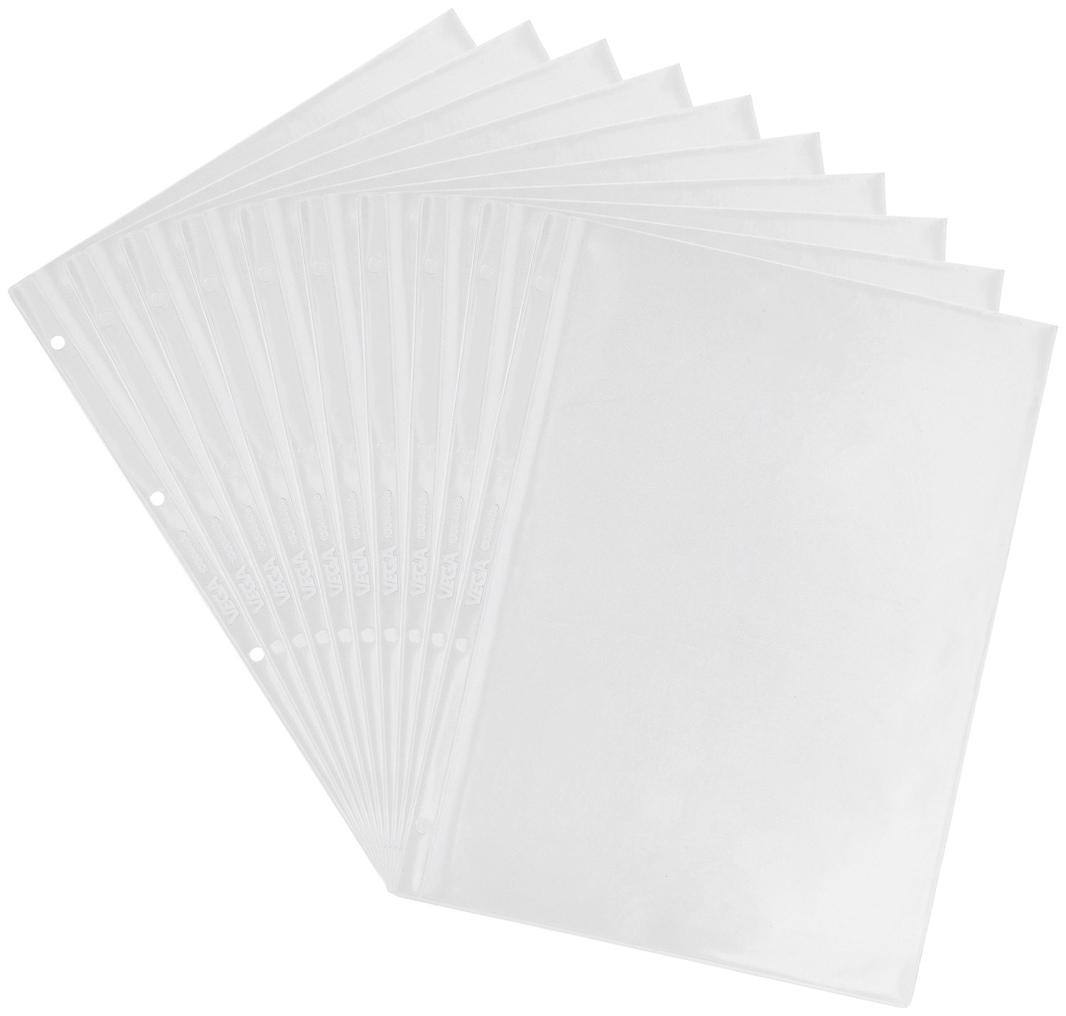 VEGA Transparent PVC Menu Sleeves, DIN A4, 0.2mm Thickness, 4 Holes for Book Screws, Top Opening, Set of 10 Pieces