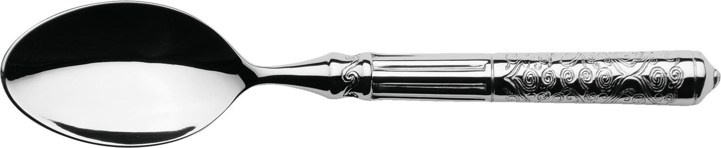 Set de 6 linguri pentru aperitive si desert, VEGA Marokko, otel inoxidabil 18/10 chrome-nickel, maner gol cu decor embossed, 18.6 cm, argintiu
