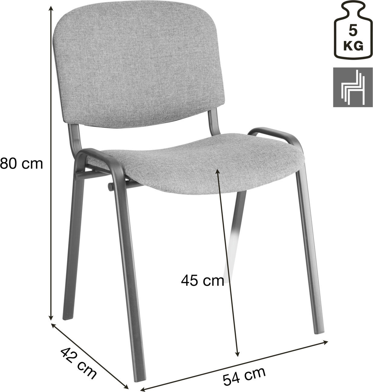 PULSIVA LUSINI Stavio ISO Conference Chair Set of 2, Black, Stackable Polyurethane Foam Seat, Powder-Coated Steel Frame, 54x42x79.5 cm, Max Load 160 kg