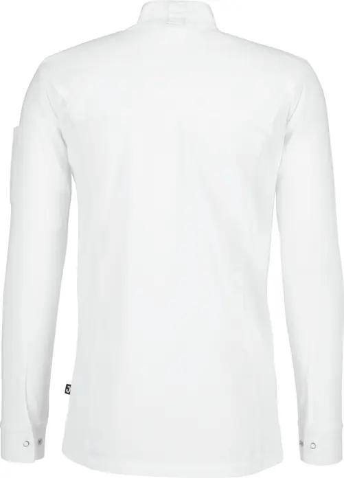 JOBELINE LUSINI Solutions GmbH Men's chef's jacket Phoenix long-sleeved Herren Kochjacke Phoenix Langarm Men's chef's jacket Phoenix long-sleeved; Size 54; white Herren Kochjacke Phoenix Langarm; Kleidergröße 54; weiß 65 % polyester, 35 % cotton. 150 g/m². 60 °C wash. Elegant men's chef jacket made of extra-lightweight, breathable fabric. With a small wing collar, inner breast pocket, concealed button tape and a 2-part upper arm pocket. With a practical bib apron loop in the neck. The side panels and entire sleeves are made of an elastic piqué material, which is extremely breathable and ensures a very comfortable fit. The sleeves feature fully elastic, classic shirt cuffs with button and sleeve vent. Slightly tailored cut. Back length: 79 cm for size 50. 65 % Polyester, 35 % Baumwolle. 150 g/m². 60°-Wäsche Elegante Herrenkochjacke aus einem extraleichten und atmungsaktiven Gewebe. Mit kleinem Stehkragen, innenliegender Brusttasche, verdeckter Druckknopfleiste, sowie einer zweigeteilten Oberarmtasche. Mit einer praktischen Latzschürzenschlaufe im Nacken. Die Seitenteile sowie die gesamten Ärmel bestehen aus einem atmungsaktiven und elastischen Piqué Material, das für eine äußerst bequeme Passform und Atmungsaktivität sorgt. Den Ärmelabschluss bildet eine ebenfalls vollelastische, klassische Hemdenmanschette mit Druckknopf und Ärmelschlitz. Leicht tailliert geschnitten. Rückenlänge: 79 cm in Gr. 50