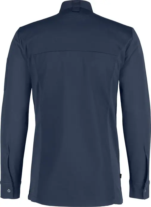 Jobeline Phoenix Men's Long-Sleeved Chef Jacket, 65% Polyester 35% Cotton, Elastic Pique Sleeves, Wing Collar, Navy