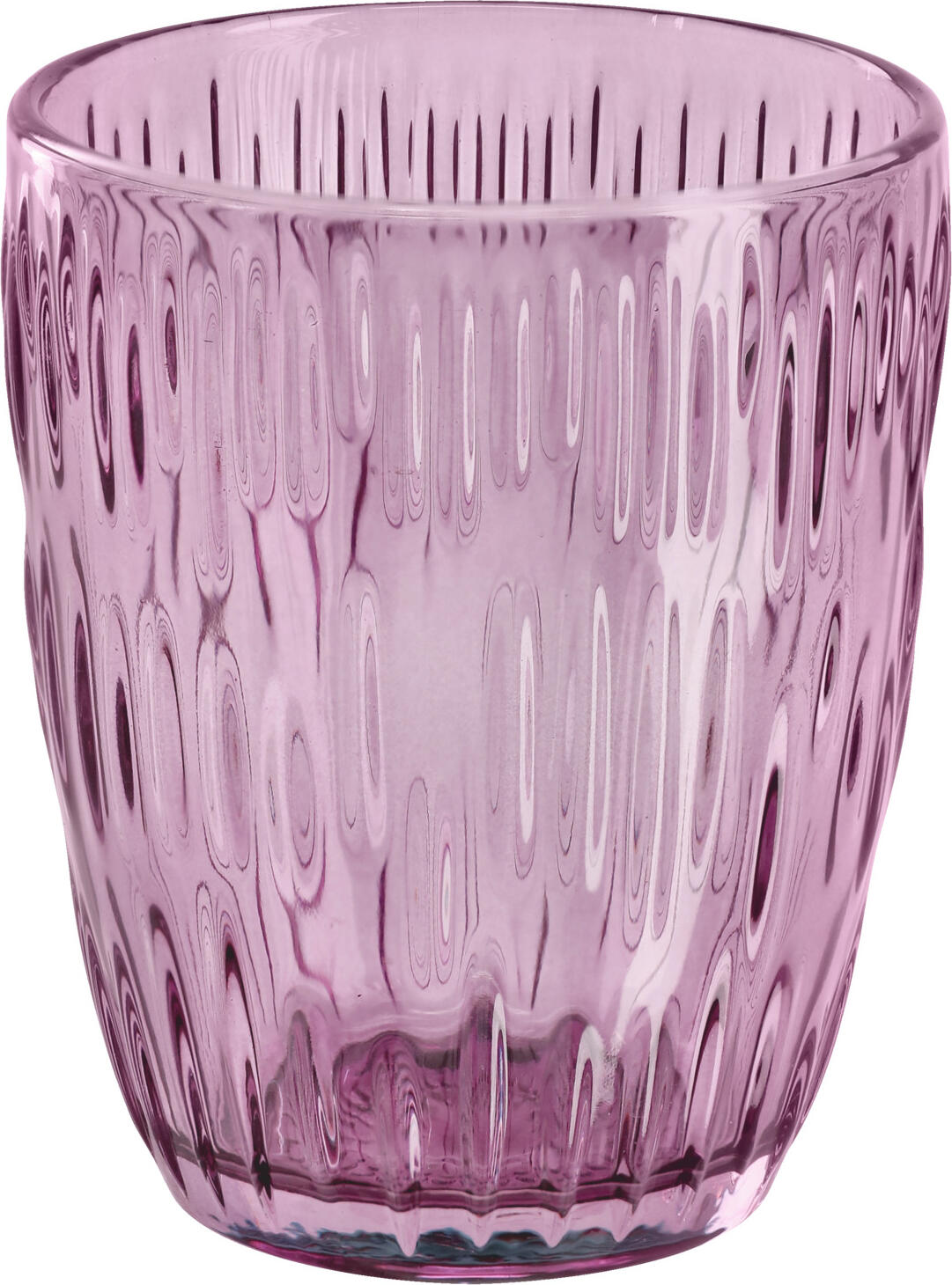 VEGA LUSINI Solutions GmbH Water glass Kalea Wasserglas Kalea Water glass Kalea; 280 ml, 8x9.8 cm (ØxH); purple; 6 piece / pack Wasserglas Kalea; 280 ml, 8x9.8 cm (ØxH); lila; 6 Stück / Pack Colored drinking glasses with ripple design. Absolutely colorfast. Dishwasher safe. Farbige Trinkgläser mit Riffel-Design. Absolut farbbeständig. Spülmaschinenfest.