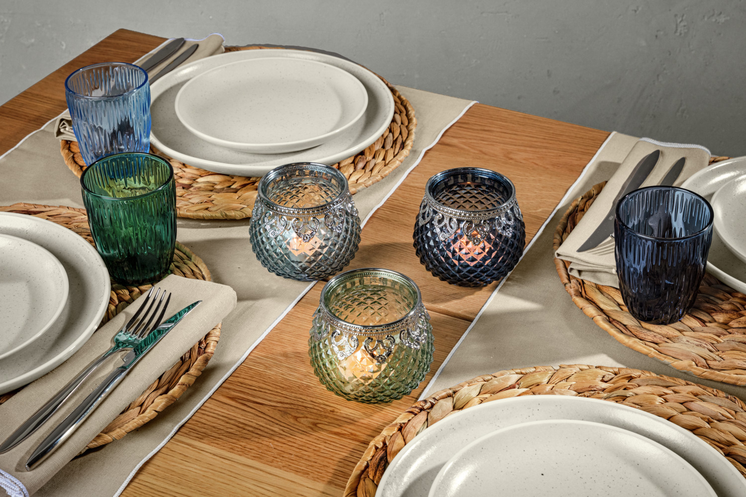 VEGA Kalea Water Glasses Set of 6, 280 ml Green Dyed Glass with Ripple Relief Design, Dishwasher Safe, 8 cm x 9.8 cm