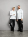 Поварской китель Jobeline Phoenix мужской с длинным рукавом, 65% полиэстер 35% хлопок, белый, приталенный крой, воротник-стойка, OEKO-TEX Standard 100