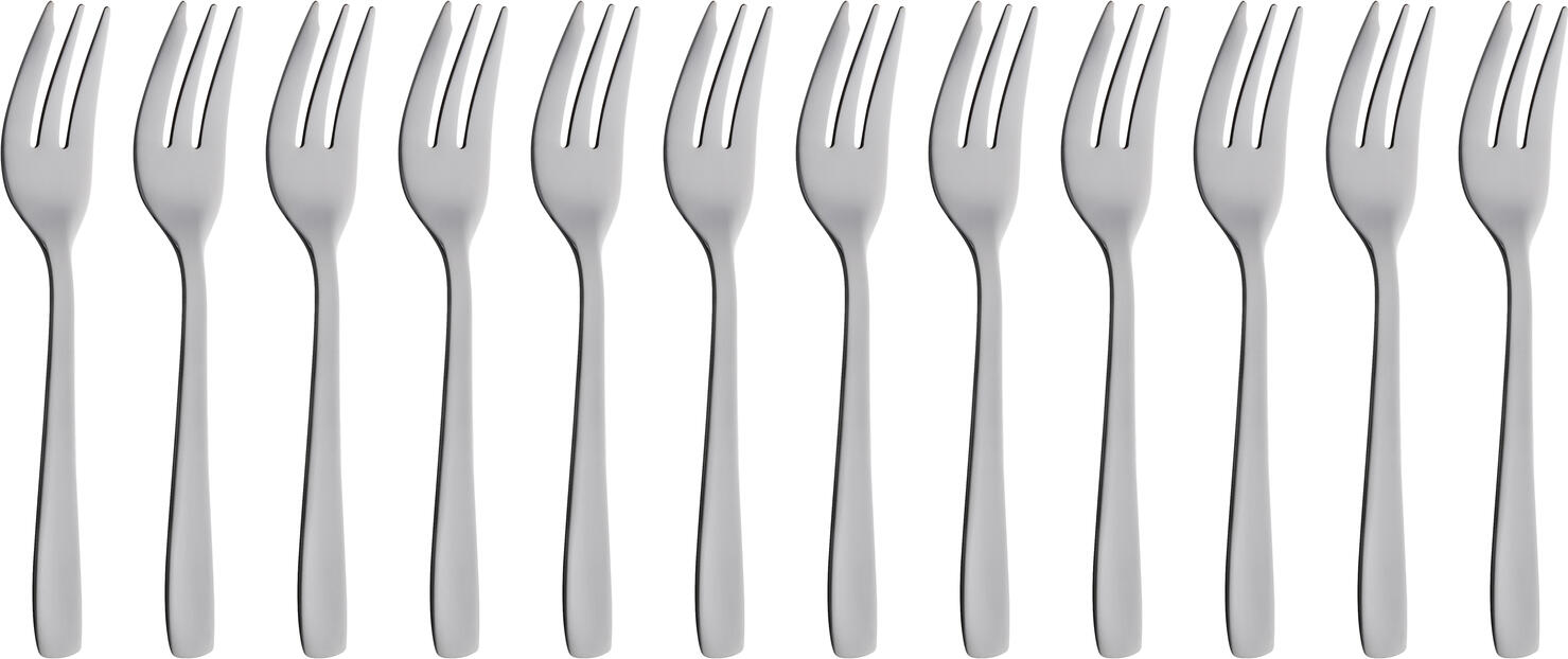 Pulsiva Granda Cake Fork Set of 12, 18/0 Chrome-Stainless Steel, Mirror Polished, Rustproof, 15 cm, Silver