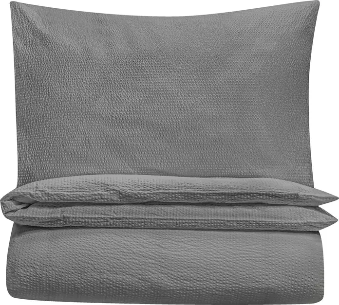 Set Lenjerie de Pat ERWIN M. Avellino de 2 Piese, Bumbac 100% Seersucker, Husa Plapa 140x200 cm si Fata Perna 70x90 cm, Gri, OEKO-TEX Standard 100