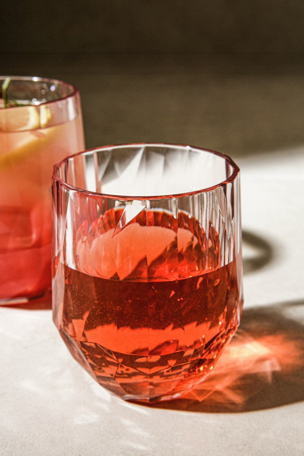 koziol Superglas No. 24 Stemless Polycarbonate Glasses, Unbreakable Faceted Transparent Plastic, 485 ml, Set of 2