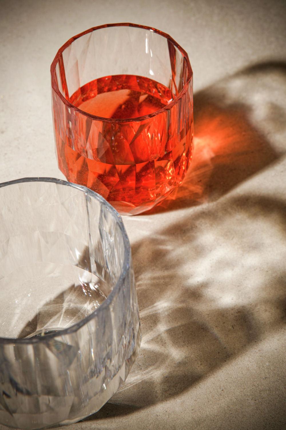koziol Superglas No. 24 Stemless Polycarbonate Glasses, Unbreakable Faceted Transparent Plastic, 485 ml, Set of 2