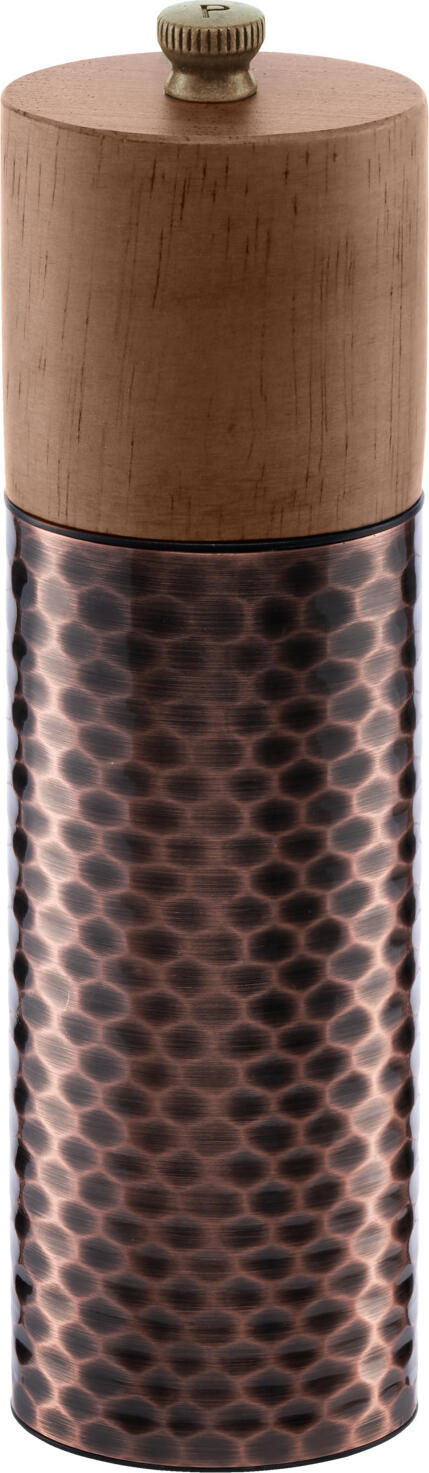 VEGA Koba Pepper Mill, Hammered Antique Copper Body, Real Wood, Carbon Steel Grinder, 5.5x19.4 cm
