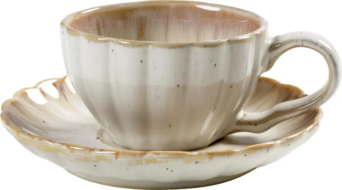 Vega Flora Espresso Saucers, Set of 6, Color: Rose/Beige Porcelain, Round Flower Design, 12.5x2.1 cm, Dishwasher and Microwave Safe