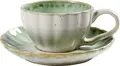 Farfurii pentru espresso Vega Flora, Set de 6 piese, Porțelan verde/bej, Design rotund floral, 12.5x2.1 cm, Compatibile cu mașina de spălat vase și cuptorul cu microunde