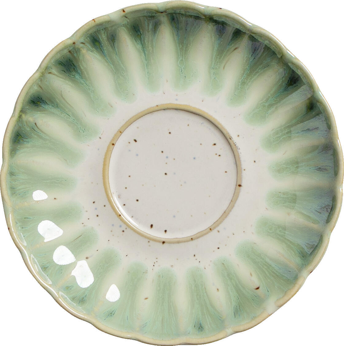 Farfurii pentru espresso Vega Flora, Set de 6 piese, Porțelan verde/bej, Design rotund floral, 12.5x2.1 cm, Compatibile cu mașina de spălat vase și cuptorul cu microunde