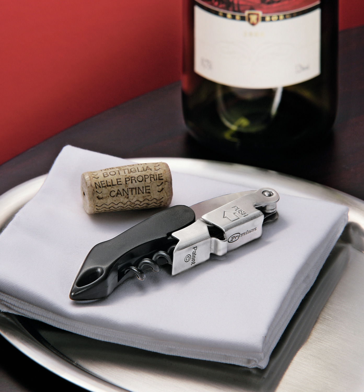 VEGA Jubba Waiter's Knife, 12 cm Stainless Steel Sommelier Tool with Double Lever Push Function, Corkscrew and Bottle Opener, Black
