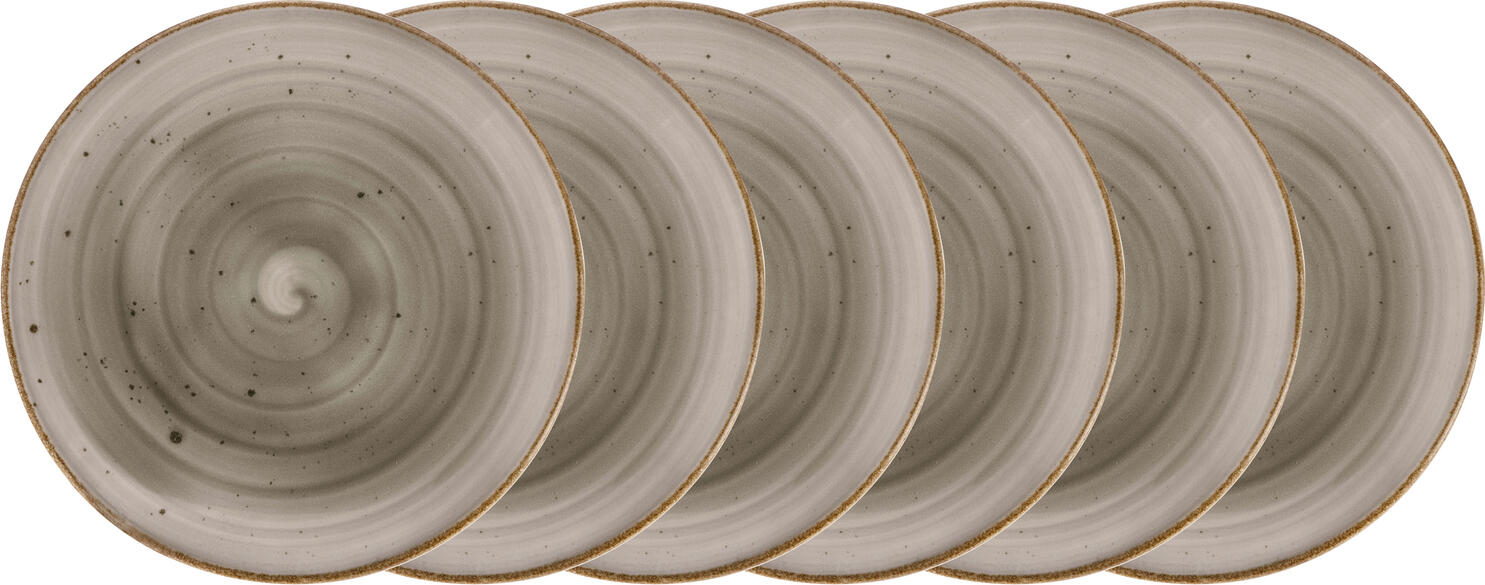 LUSINI Nebro Flat Plate Set of 6, 25 cm Premium Porcelain, Grey Rustic Design, Rimless, Dishwasher and Microwave Safe for Catering