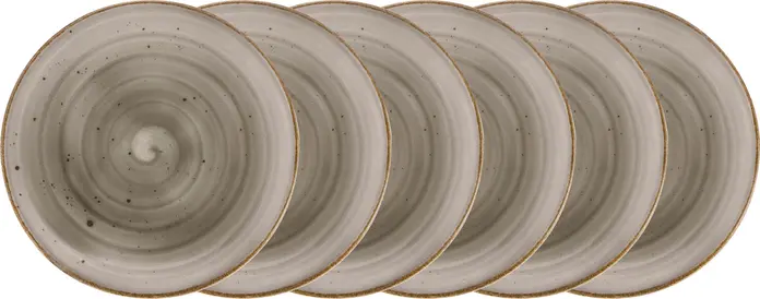 LUSINI Nebro Flat Plate Set of 6, 25 cm Premium Porcelain, Grey Rustic Design, Rimless, Dishwasher and Microwave Safe for Catering