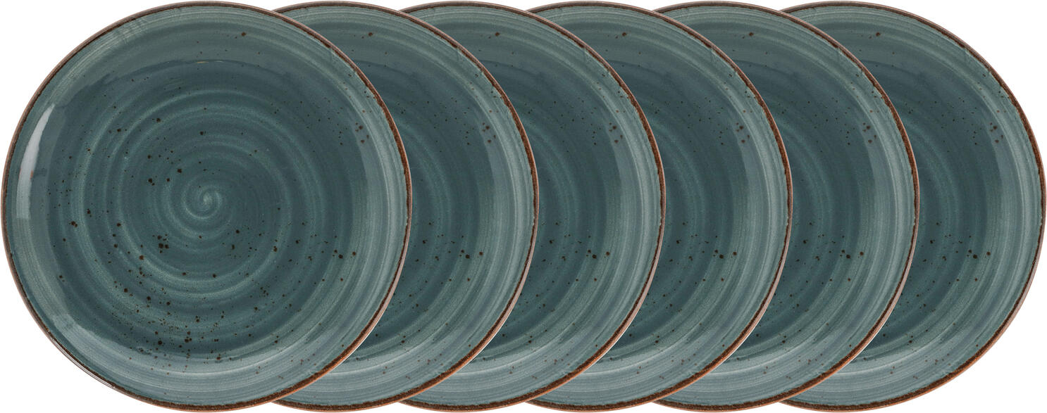 VEGA Nebro Flat Plate Set of 6, 25 cm Blue Premium Porcelain, Rustic Speckled Design, Rimless, Dishwasher and Microwave Safe, Professional Catering