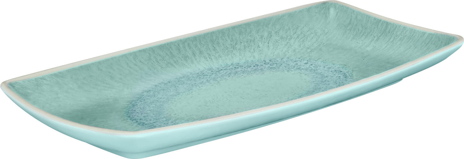 VEGA LUSINI Solutions GmbH Serving platter Torto Servierplatte Torto Serving platter Torto; 33.1x16.8x3.2 cm (LxWxH); turquoise/blue; rectangular; 6 piece / pack Servierplatte Torto; 33.1x16.8x3.2 cm (LxBxH); türkis/blau; rechteckig; 6 Stück / Pack Melamine platter. Highly durable thanks to its impact and breakage resistance. For use between -30 °C and +70 °C. Dishwasher safe. Not suitable for microwave and oven. Platte aus Melamin. Besonders langlebig durch Stoß- und Bruchfestigkeit. Der Einsatzbereich ist von -30 °C bis +70 °C. Spülmaschinenfest. Nicht mikrowellengeeignet und nicht backofengeeignet.
