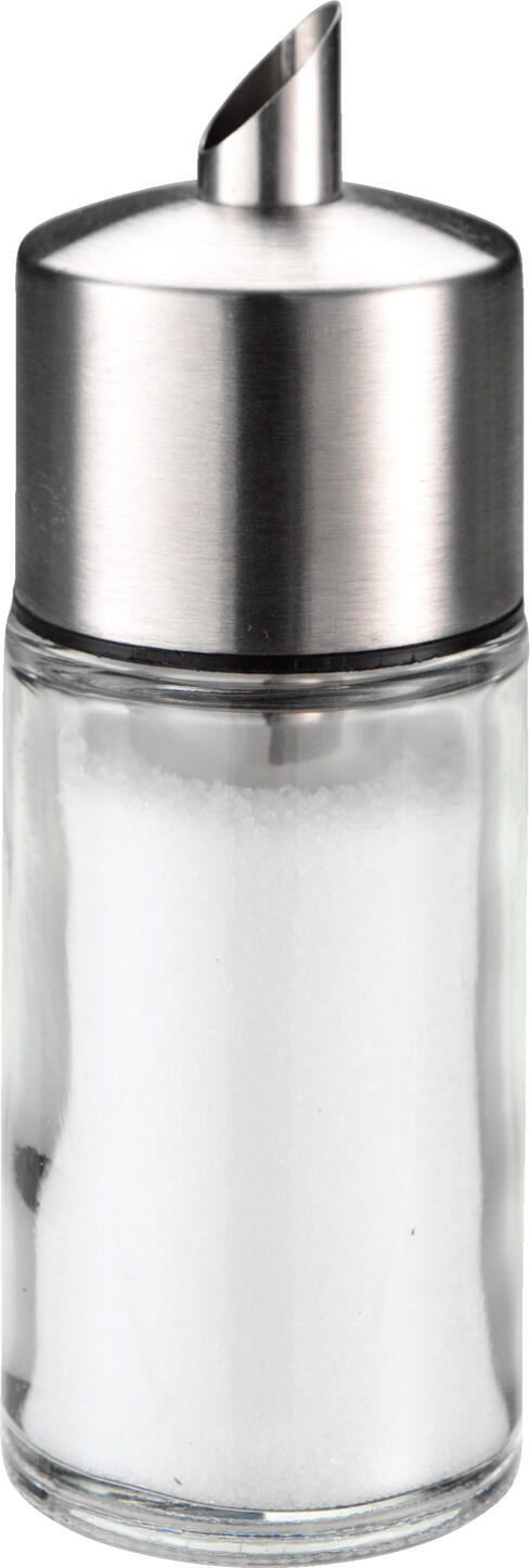 Set Dispenser Zahar LUSINI, Shaker din Sticla cu Capac din Otel Inoxid, 2 Piese, 60 ml, 4.7 x 13.2 cm, Stil Modern, Safe la Masina de Spalat Vase, Transparent