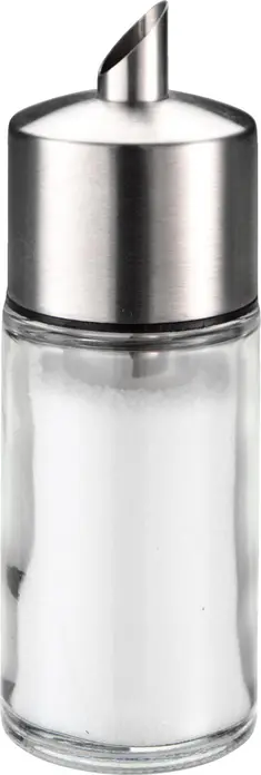 Set Dispenser Zahar LUSINI, Shaker din Sticla cu Capac din Otel Inoxid, 2 Piese, 60 ml, 4.7 x 13.2 cm, Stil Modern, Safe la Masina de Spalat Vase, Transparent