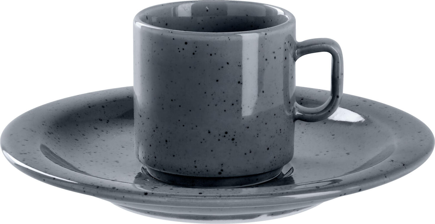 VEGA Alessia Grey Coloured Porcelain Soup and Combi Saucers, Irregular Speckles Design, 15.5 cm Diameter, Dishwasher and Microwave Safe, Set of 6
