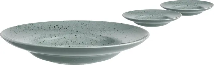 VEGA LUSINI Solutions GmbH Pasta plate Alessia Pastateller Alessia Pasta plate Alessia; 400 ml, 29.5x5.7 cm (ØxH); turquoise; round; 3 piece / pack Pastateller Alessia; 400 ml, 29.5x5.7 cm (ØxH); türkis; rund; 3 Stück / Pack Colored pasta plates with wide flag made of porcelain with irregular speckles. Dishwasher safe and microwaveable. Farbige Pastateller mit breiter Fahne aus Porzellan mit unregelmäßigen Sprenkeln. Spülmaschinenfest und mikrowellengeeignet.