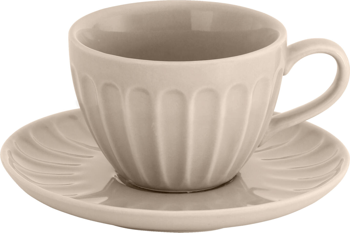 VEGA LUSINI Bel Colore Porcelain Espresso Saucers, Beige, 11.5 cm Diameter, Fluted Edge, Dishwasher and Microwave Safe, Set of 6