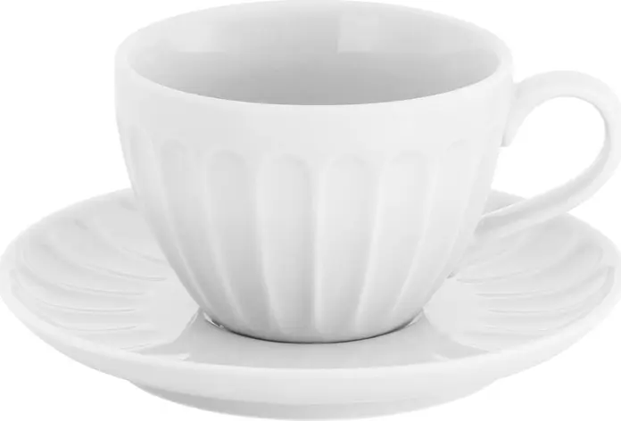 Farfurii LUSINI Bel Colore Combi din Porțelan, Culoare Albă, cu Design Relievat Canelat, Diametru 14 cm, Compatibile cu Cuptorul cu Microunde și Mașina de Spălat Vase, Set de 6 piese