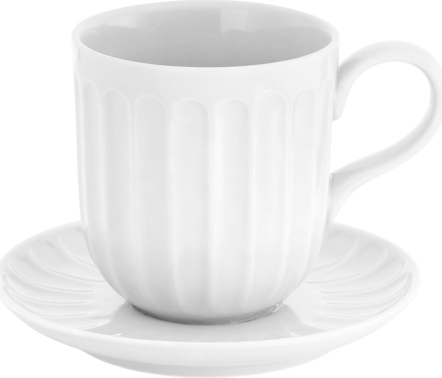Farfurii LUSINI Bel Colore Combi din Porțelan, Culoare Albă, cu Design Relievat Canelat, Diametru 14 cm, Compatibile cu Cuptorul cu Microunde și Mașina de Spălat Vase, Set de 6 piese