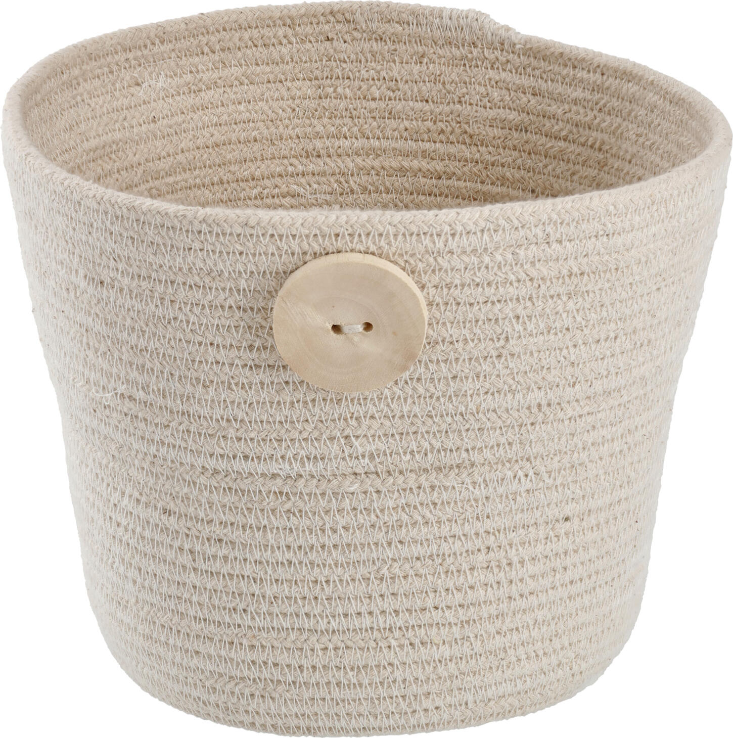 Vega Ekil Decorative Round Cotton Basket, 18x14 cm, Cream White with Wooden Button, Versatile Storage for Bathroom or Bread