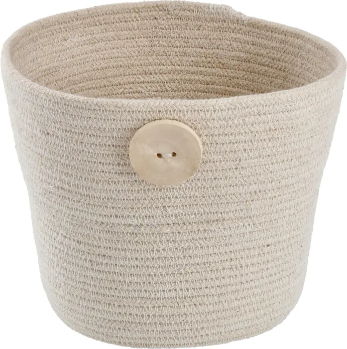 Vega Ekil Decorative Round Cotton Basket, 18x14 cm, Cream White with Wooden Button, Versatile Storage for Bathroom or Bread