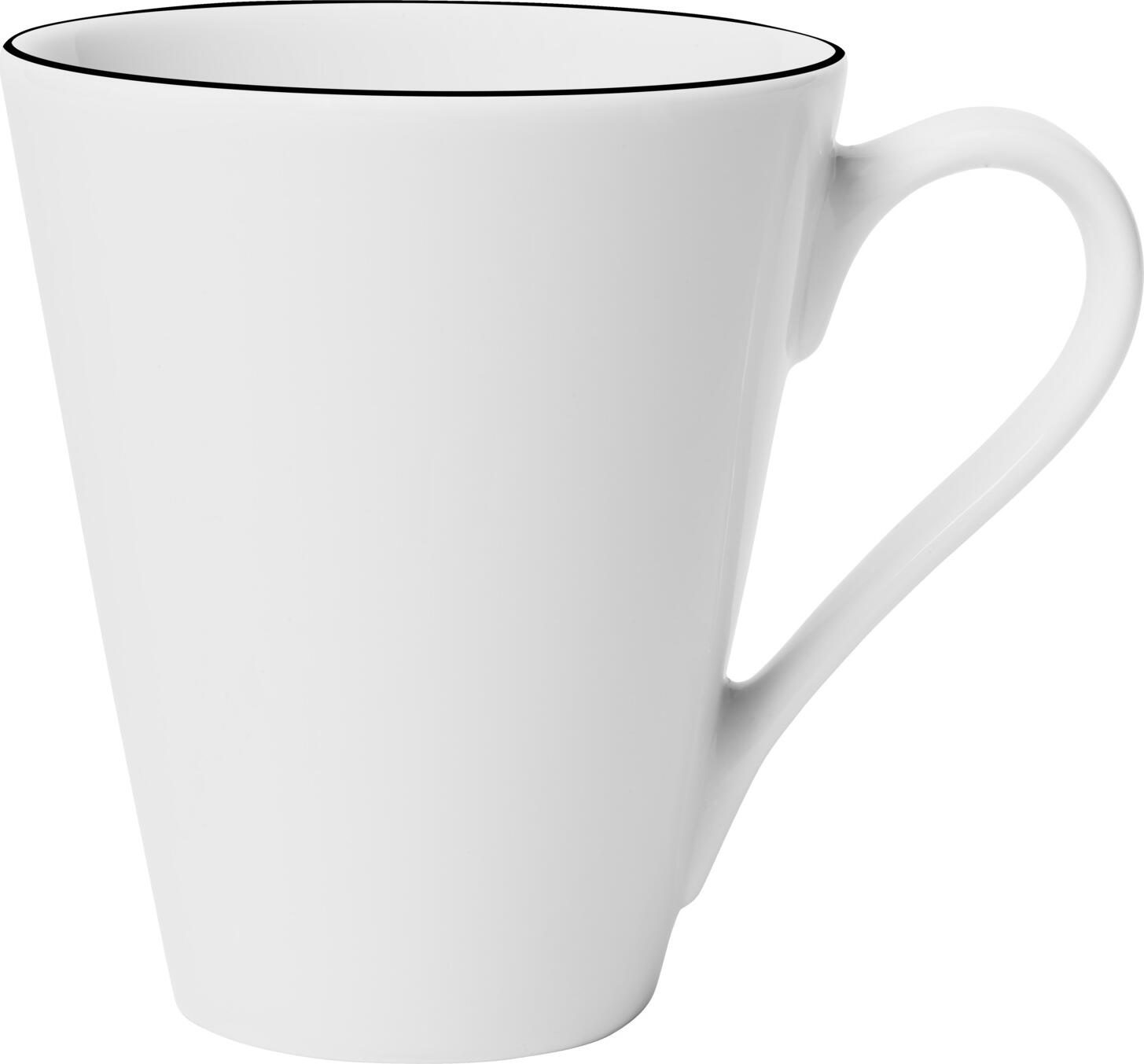 Set de 6 cești de cafea Vega Bellino, 280ml din porțelan alb cu margine neagră, pictate manual, sigure pentru cuptorul cu microunde și mașina de spălat vase