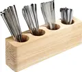 PULSIVA Cymbal Cutlery Tray, Pine Wood, Food-Safe Lacquered, Natural Beige, 35 x 8 x 10 cm, 4 Cut-outs