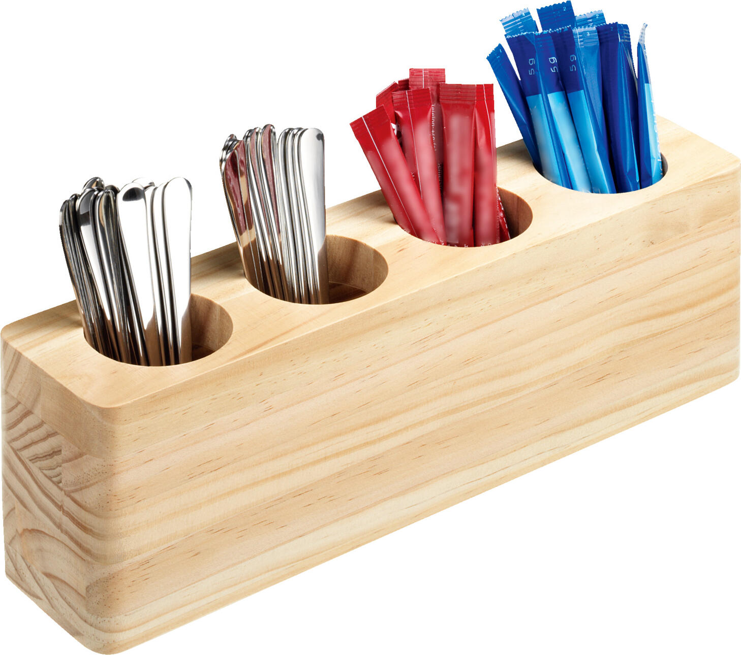 PULSIVA Cymbal Cutlery Tray, Pine Wood, Food-Safe Lacquered, Natural Beige, 35 x 8 x 10 cm, 4 Cut-outs
