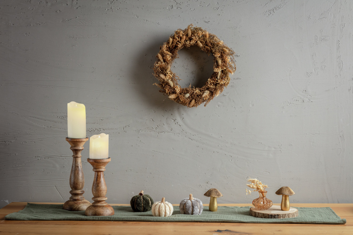 Vega Maris Pillar Candle Holder, Natural Mango Wood, Brown, 12 cm Diameter x 23 cm Height, with Black Metal Insert