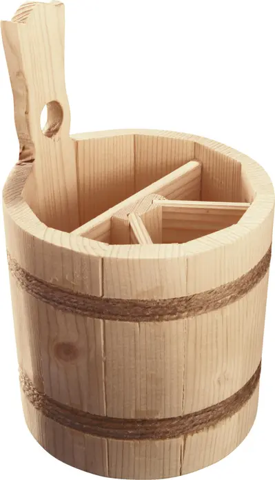 Tava pentru tacuturi Pulsiva Alla, lemn de pin natural, stil butoi cu benzi de sfoara si maner, 4 compartimente, 16x14 cm