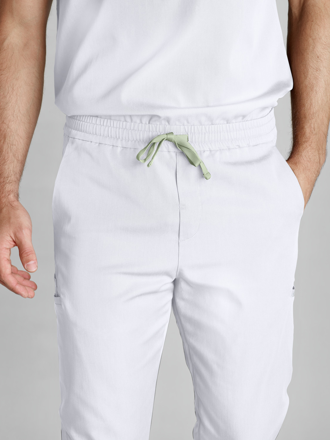 Pantaloni Barbati Jobeline Pesaro, Amestec Lyocell Tencel si Poliester, Material Elastic Respirabil, Talie Elastica cu Scurt, Croiala Regular, Alb