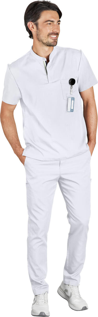 Pantaloni Barbati Jobeline Pesaro, Amestec Lyocell Tencel si Poliester, Material Elastic Respirabil, Talie Elastica cu Scurt, Croiala Regular, Alb