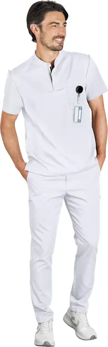 Pantaloni Barbati Jobeline Pesaro, Amestec Lyocell Tencel si Poliester, Material Elastic Respirabil, Talie Elastica cu Scurt, Croiala Regular, Alb
