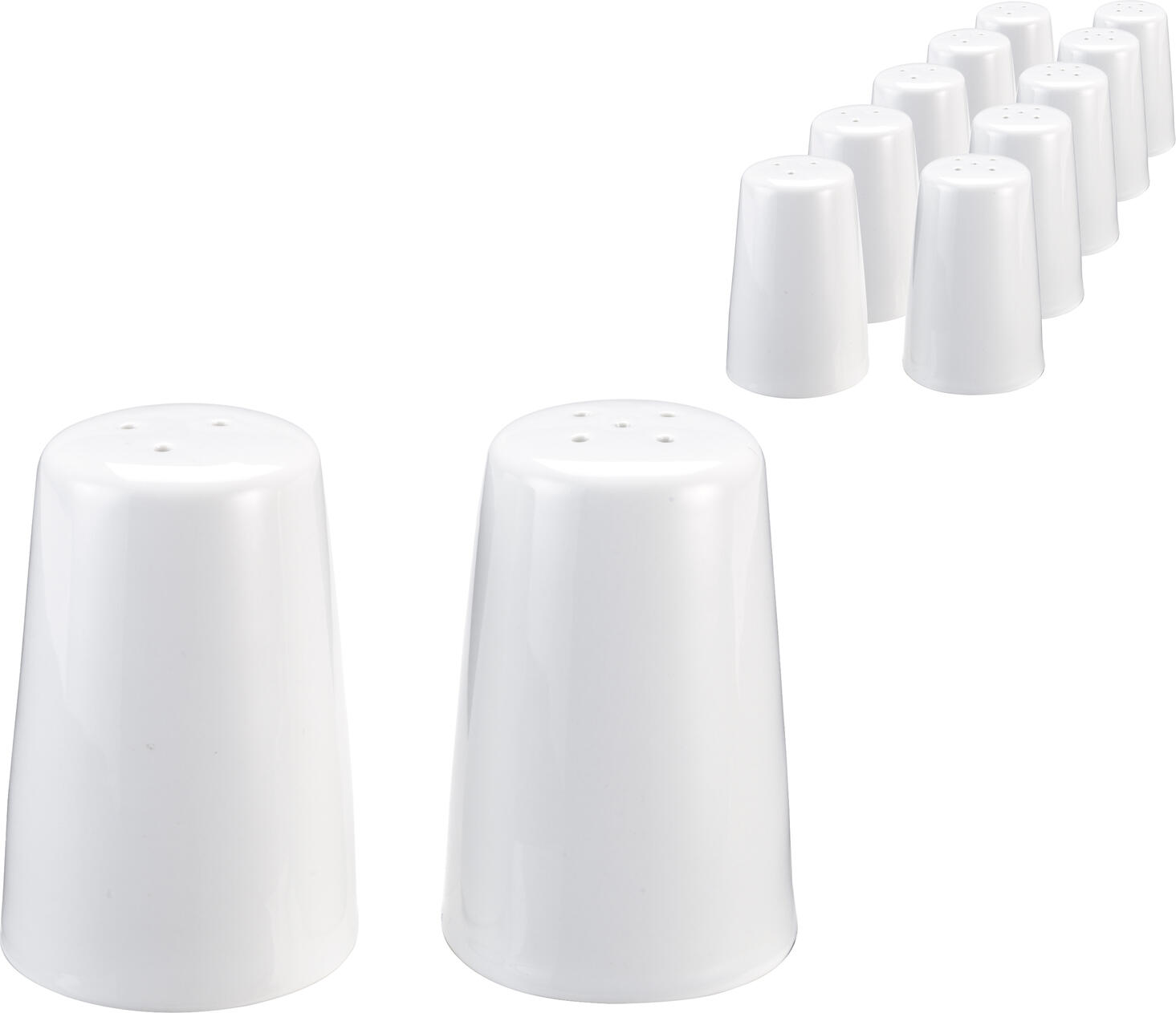 PULSIVA Lauda Salt and Pepper Shaker Set, White Porcelain, Dishwasher Safe, 5x7.5x5 cm, Set of 6