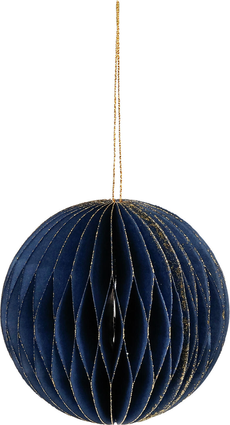 LUSINI Honoka Decorative Christmas Hanger Balls, Blue/Gold Honeycomb Foldable Paper Design with Gold Trim and Magnetic Closure, 12 cm (Ø), Set of 6 pieces