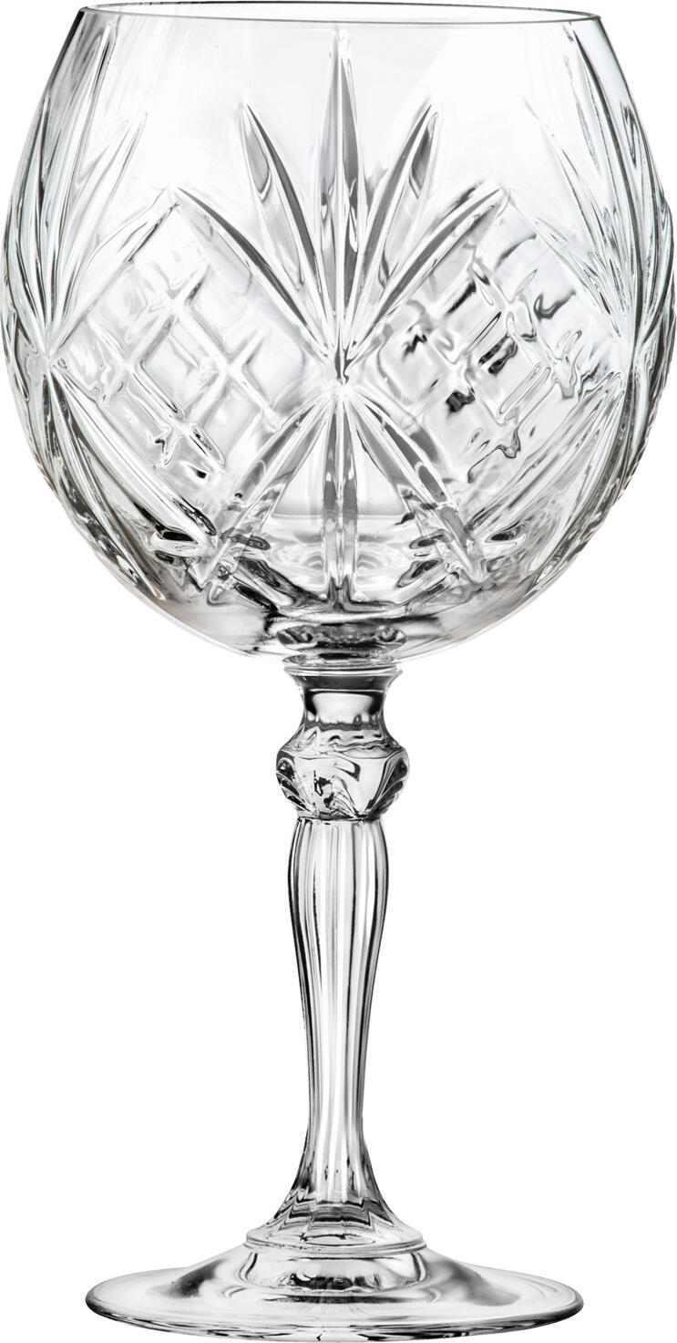 Set de 6 pahare pentru Gin and Tonic RCR Melodia din cristal, design cu relief tip sticla tăiată, 650 ml, transparente