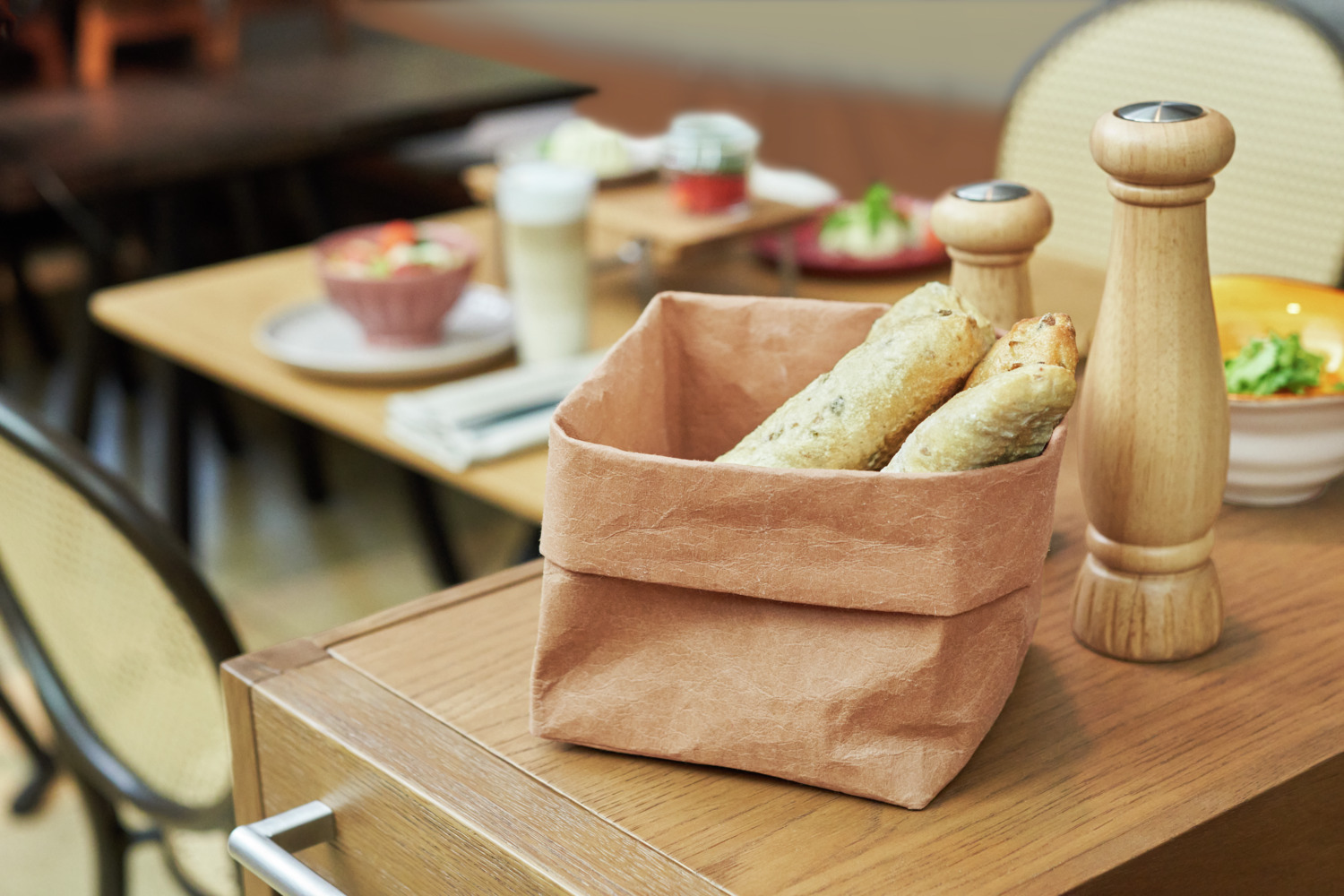 VEGA Adrian square Bread Bag, Washpaper Material, Brown, 16x16x14 cm, Sustainable, Waterproof, Food-safe, Washable and Stain-resistant