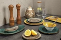 Set de 6 farfurii plate Vega Nebro, porțelan premium, diametru 20 cm, gri cu design rustic, fără margine, rezistente la mașina de spălat vase și cuptor cu microunde