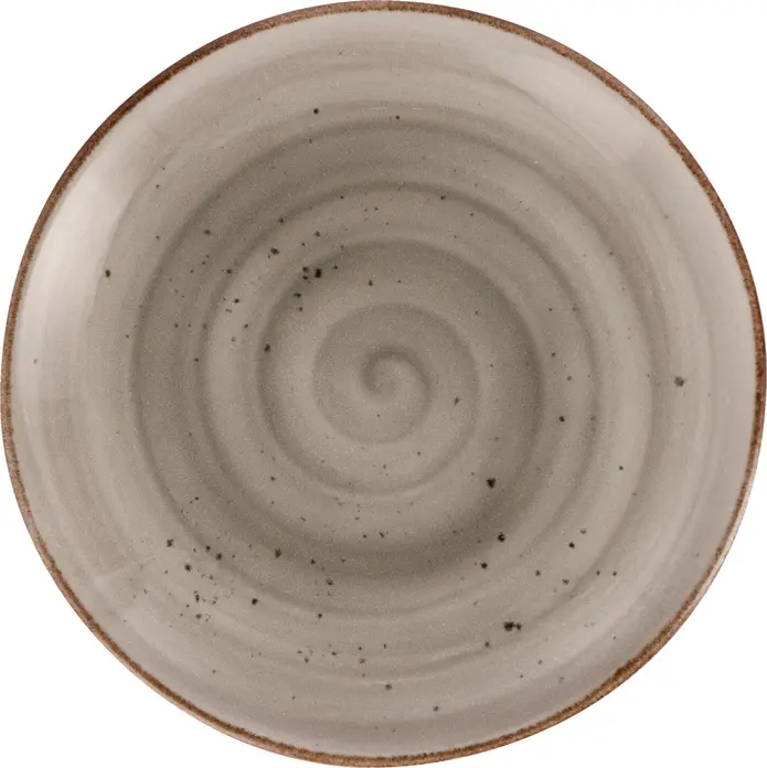 Set de 6 farfurii plate Vega Nebro, porțelan premium, diametru 20 cm, gri cu design rustic, fără margine, rezistente la mașina de spălat vase și cuptor cu microunde