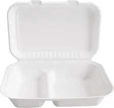 NATUREStar Sugar cane lunch box Nature VII 2-divided Zuckerrohr-Lunchbox Nature VII 2 geteilt, rechteckig Sugar cane lunch box Nature VII 2-divided; 1000 ml, 24.5x16x6.8 cm (LxWxH); white; rectangular; 25 piece / pack Zuckerrohr-Lunchbox Nature VII 2 geteilt, rechteckig; 1000 ml, 24.5x16x6.8 cm (LxBxH); weiß; rechteckig; 25 Stück / Pack With attached hinged lid and practical partitioning. Made from high-quality, environmentally friendly bagasse, a waste product of sugar production. The tableware is shapely, lightweight and yet stable. Meets all requirements of EN 13432 and guarantees compostability. Stackable, waterproof, fat and oil resistant, heat and cold resistant, microwaveable up to 90 °C. Diese zweigeteilte Lunchbox mit anhängendem Klappdeckel besteht aus Bagasse, einem Abfallprodukt der Zuckerproduktion. Geteilte Boxen sind ideal für individuelles Befüllen mit Speisen. Die Box ist 100 % recyclebar und umweltschonend. Sie eignet sich hervorragend für den Kühlschrank oder die Mikrowelle und ist hitzebeständig bis 100 °C. Die Einweg-Lunchbox ist wasserresistent, öl- und fettbeständig, stapelbar und daher sehr platzsparend. Erfüllt alle Ansprüche der EN 13432 und garantiert die Kompostierbarkeit.
