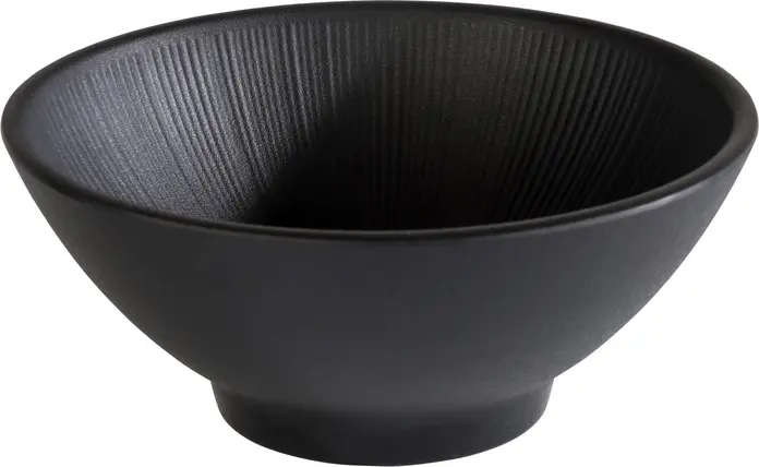 APS Nero Round Bowl, Black Melamine, 500ml, 16cm Diameter, Ribbed Texture, Dishwasher Safe, for Gastronomy and Catering